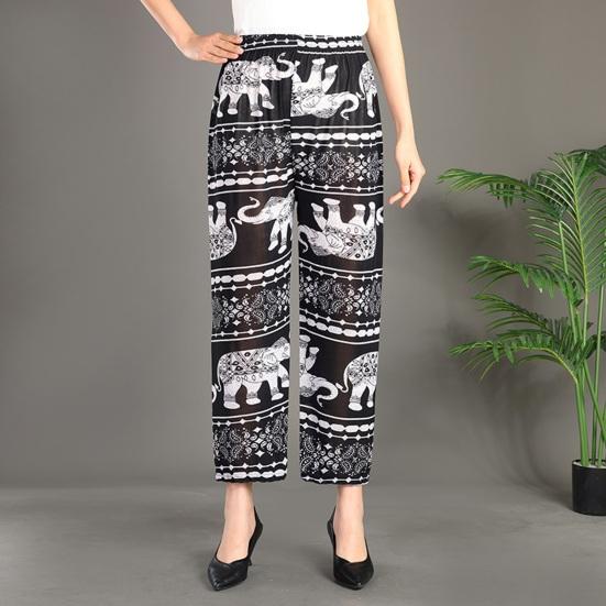 Women Elephant Print Trousers Comfortable Wide Leg Pants Elastic Waist Palazzo Pants