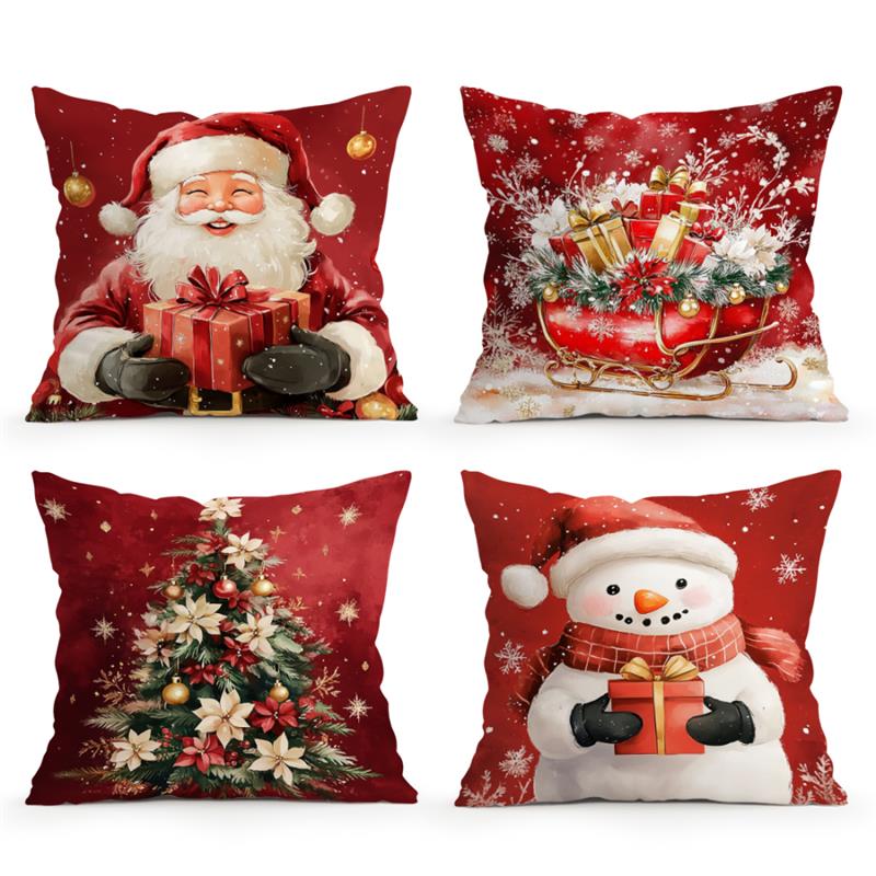 Santa Claus Snowman Cushion Pillowcase Printed Polyester Throw Pillow Cover Decorative Sofa Cushion Pillowslip Decor