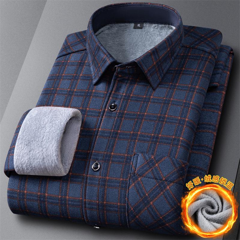 New Fashion Men's Double-sided Fleece Shirt Long Sleeve Thickened Autumn Winter Plaid Print Versatile Casual Daily Home Big 6XL