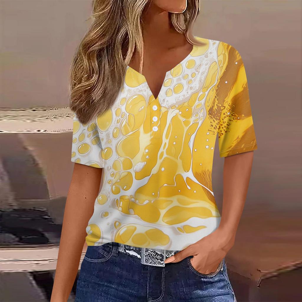 Women's T Shirt Tee Print Button Short Sleeve Daily Weekend Fashion Basic V- Neck Regular Top