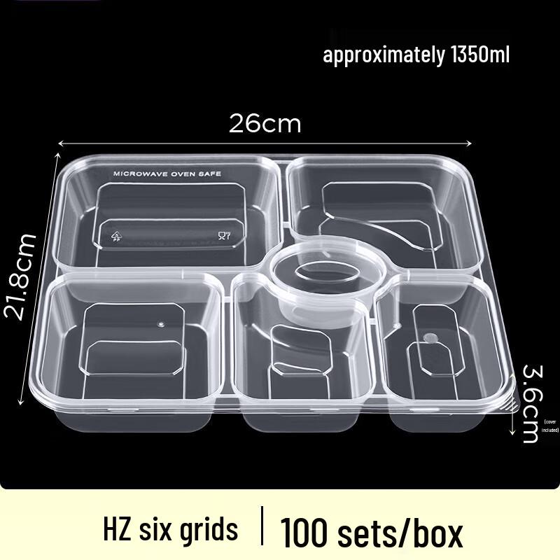 Molona Disposable 6-Compartment Takeout Lunch Boxes