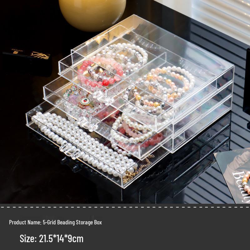 Large Multi-Layer Transparent Compartment Glass Bead Jewelry Storage Box