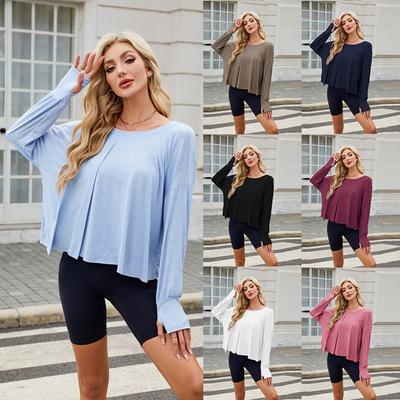 Frühling Und Sommer Neue Einfarbige Bluse Freizeit Sport Locker Langarm Yoga Damen