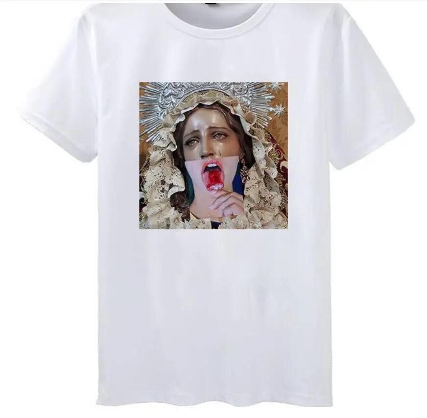 Parody Retro Oil Painting Print Ladies Simple Loose White Round Neck Short Sleeve T-shirt Women Clothing Graphic Tops Harajuku