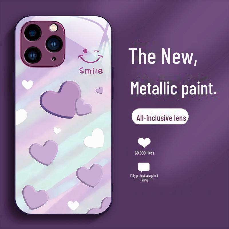 Gradient Love Smiley Liquid Glass Case for iPhone 11 Pro Max/XS/12 - Full Protection & Anti-Fall Lens