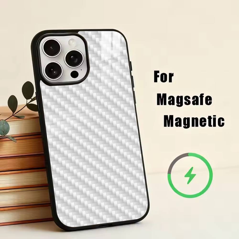 Carbon Fiber Weave Phone Case For iPhone17,16,15,14,13,12,11 Plus,Pro Magnetic For Magsafe Wireless Charging