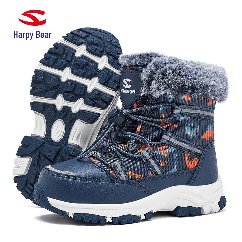 Happy Bear Kids' Winter Snow Boots - Warm, Mid-Calf, Velvet-Lined Cotton Boots for Boys and Girls