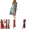 Elegant Women Wrap Summer Boho Floral Short Sleeve Maxi Print Dress For Holidays