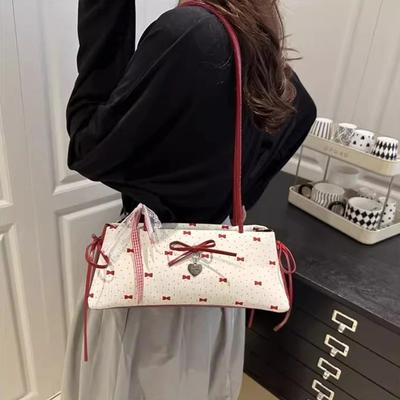 Sweet Bow Lace Polka Dot Shoulder Bags for Women Lightweight Versatile Girls Pillow Handbags Large Capacity Ladies Underarm Bag