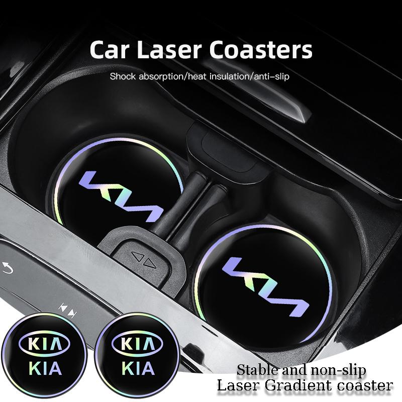 2Pcs Silicone Car Coaster Laser Vehicle Anti-slip Pad Water Cup Slot Mat For Kia KN GT-Line Sportage Ceed Rio Picanto Sorento zqdtx40