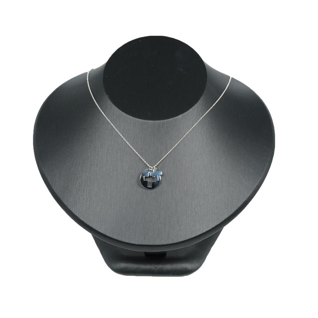 TIFFANY&Co. Stencil Cross Necklace Silver925 3.18g Women Used