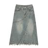 Damen Retro Blau High Waist Schlitz Denim Midi Rock - Frühling/Herbst 2025 Kollektion