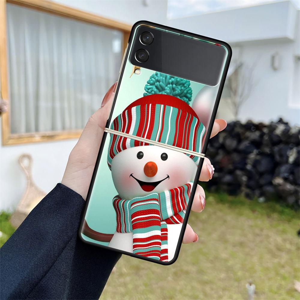 

Чехол для Samsung Galaxy Z Flip 3 5G 4, черный жесткий роскошный чехол для телефона ZFlip4, модный чехол для предотвращения падения, чехол для ПК, Рождественский снеговик Samsung Z Flip 5G