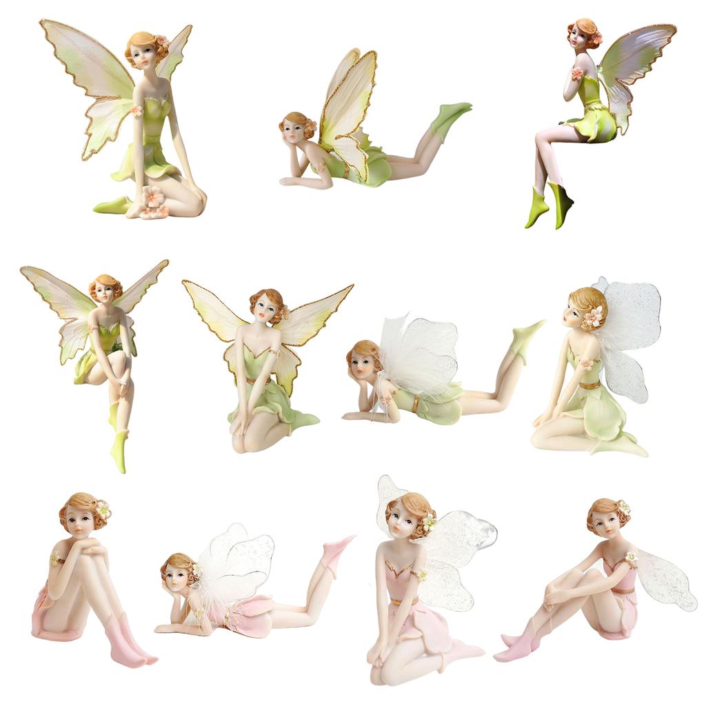 Resin Fairy Sculpture Art Ornament Winged Angel Elf Sculpture Handicraft Holiday Gift Home Decor for Office Garden