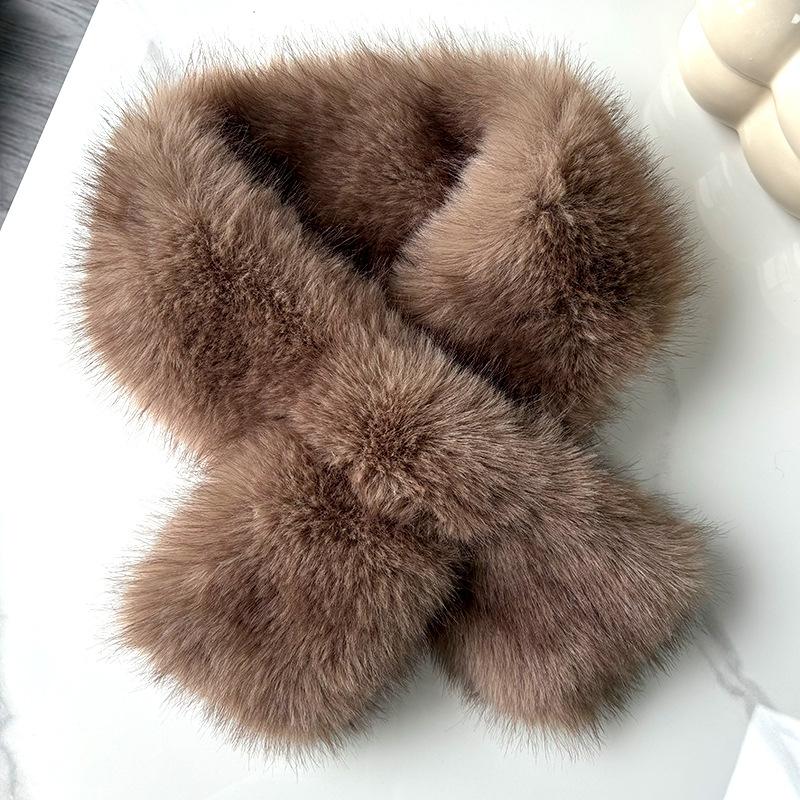 Imitation Fuchs Pelz Schal Winter Einfache Mode Vielseitiger Kreuzschal Pelzkragen Doppelseitig Verdickter Warmer Plüschschal