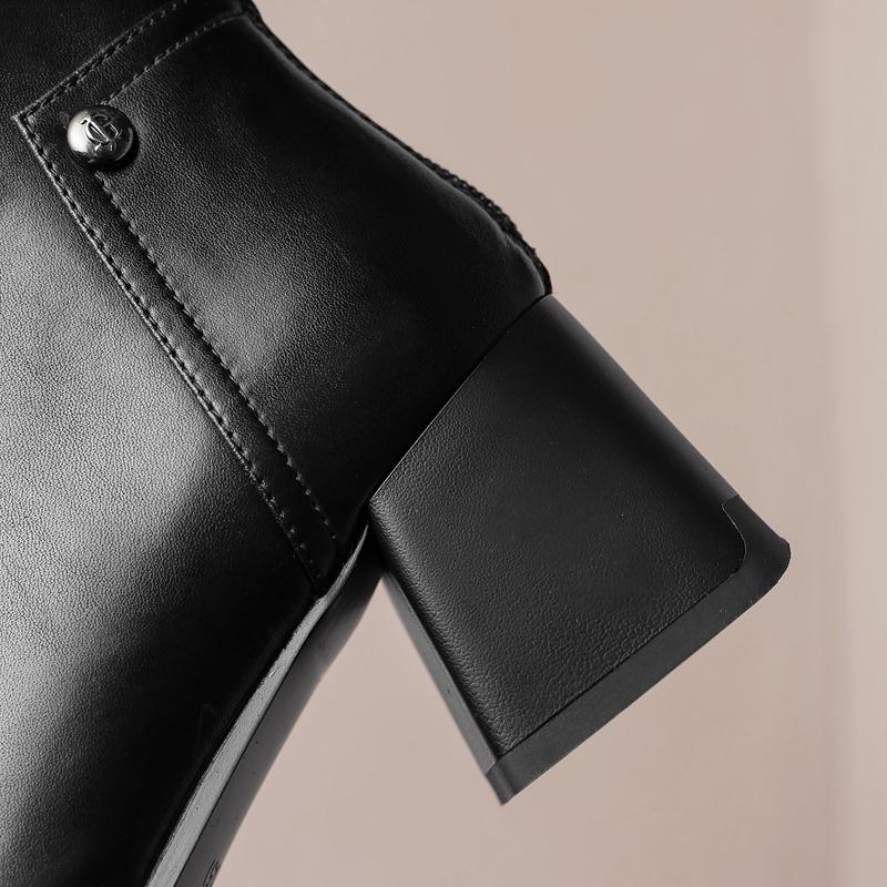 Fashion Women's new autumn square toe genuine leather cowhide calf metal rivet zipper high heel plus small size Chelsea short boots