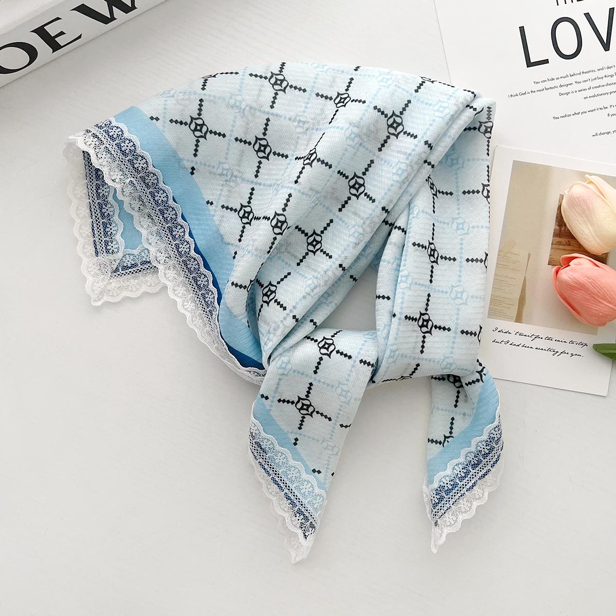 

Французский романтический пасторальный кружевной шелковый шарф-бандана квадратный шарф женский весенне-летний легкий платок декоративный шарф 58-58cm