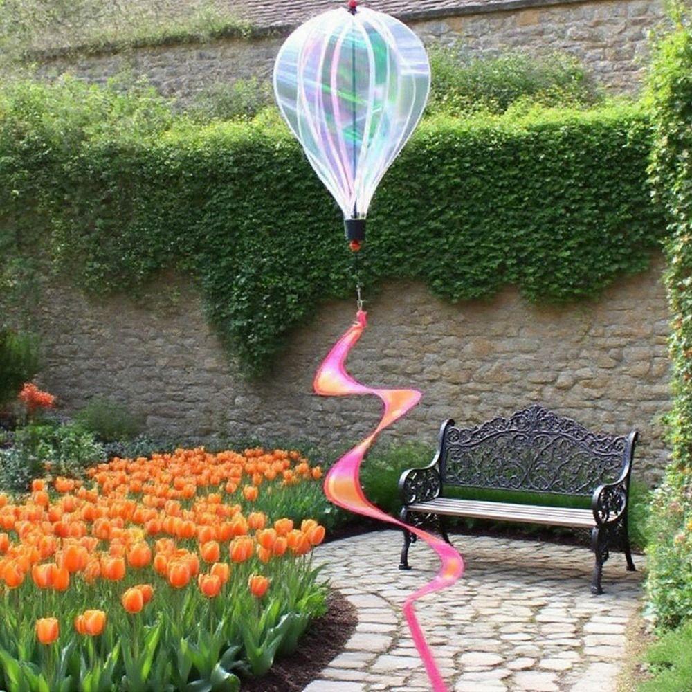 Rotating Design Hot Air Balloon Colorful Design Transparent Material Wind Spinner Glitter Effect Bright Film Wind Twister