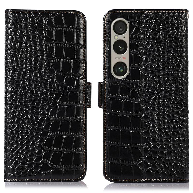 For Sony Xperia 1 VI Case Genuine Cow Leather Phone Cover with RFID Blocking Wallet