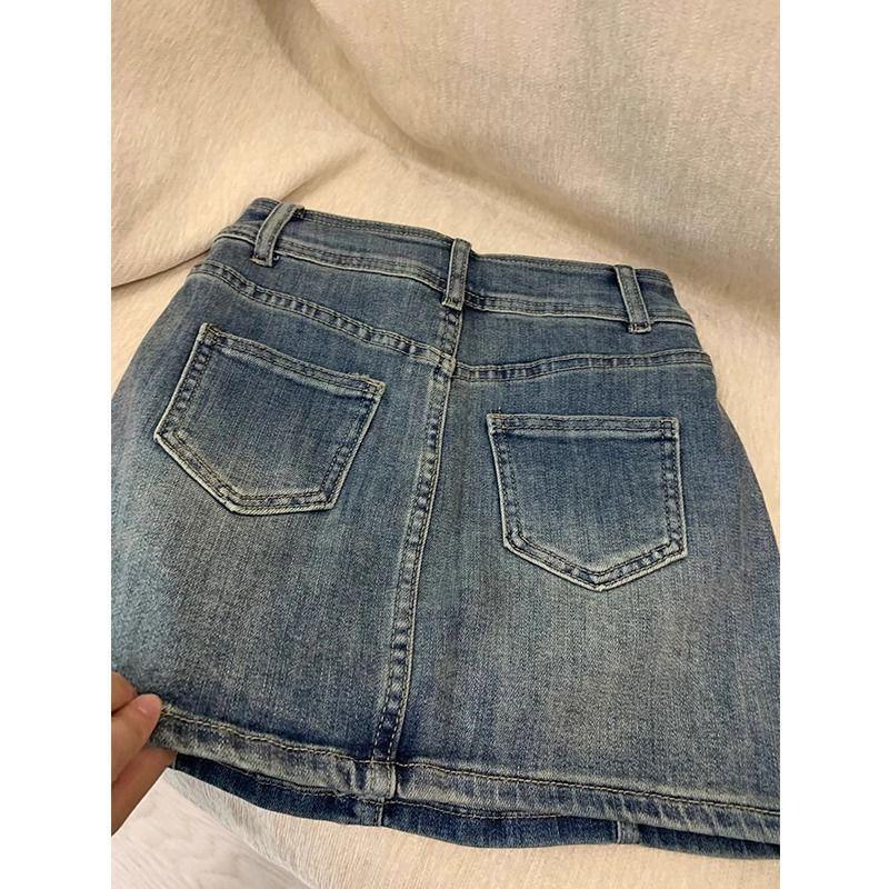 Women's Retro High Waist A-line Denim Skirt - Slimming, Hip-Hugging, Elastic Fit for Spring/Summer 2026