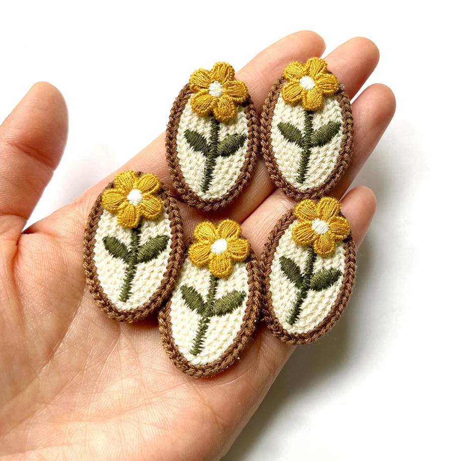 10Pcs Yellow Red Cute Mini Embroidery Small Flowers Patches Applique Clothing Hairpin Headdress Accessories