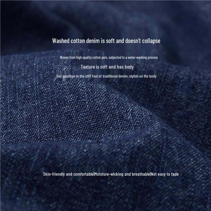 Giordano Men's Washed Double Pocket Long Sleeve Denim Shirt