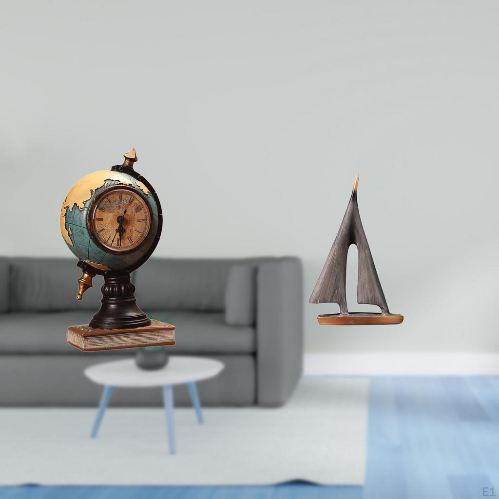 Globe Sailing Boat Figurine Modern Statue Table Clock Collectible Desk Art Craft Ornament for