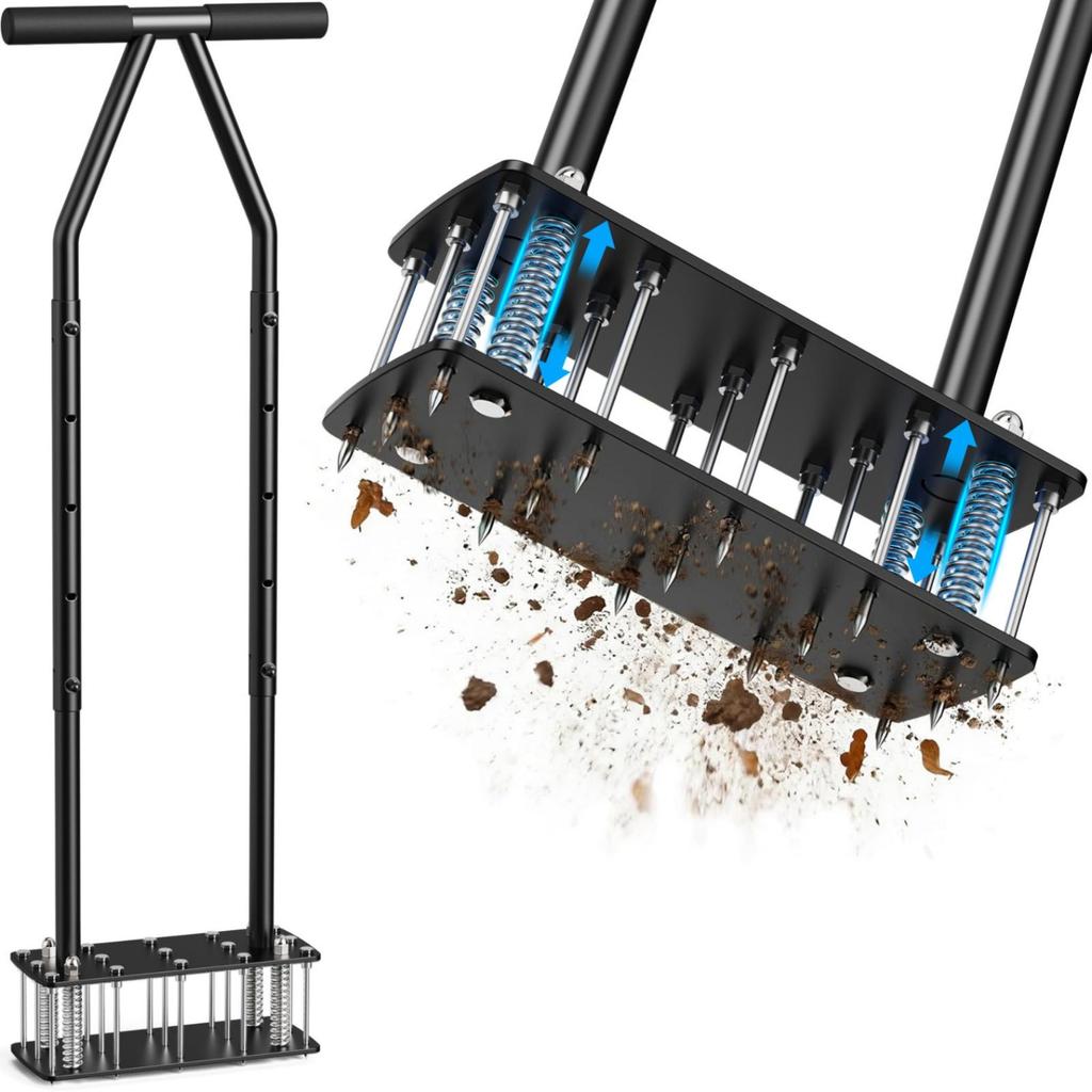 Spike Aerator with Foot Pedal Ergonomic Manual Lawn Matte Black