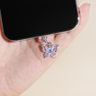 Butterfly Phone Dust Plug Hanging Ornament Mobile Pendant Decoration For Phone Accessories For Type-C/Micro Usb Port Dust Plug