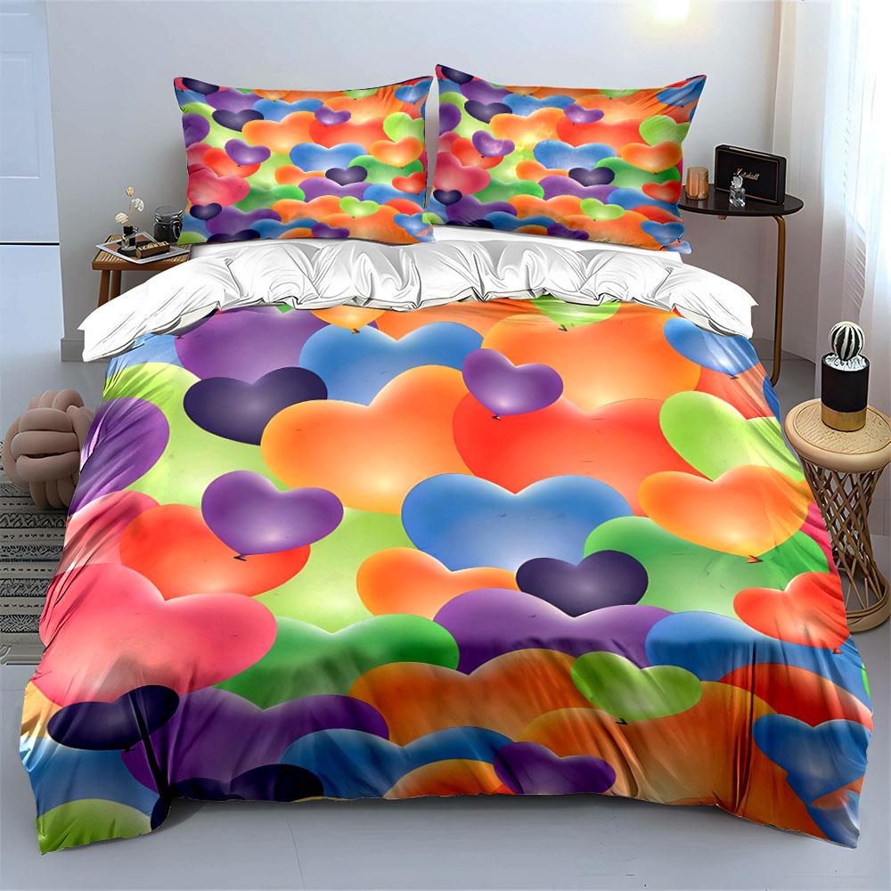 Colorful Heart Decor Set Soft Comfortable Duvet Cover Bedding Set Included 1*Duvet Cover & 2*Pillowcases, Gift