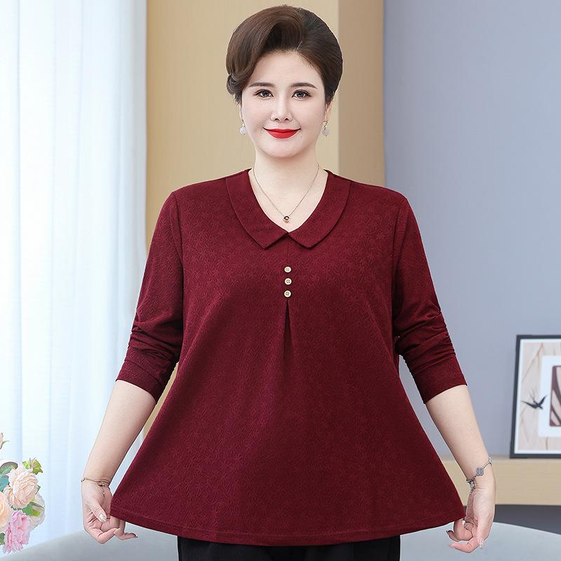 Plusstorlek Vår & Höst T-shirt för Medelålders Kvinnor - Lös Passform, Trendig, Mage-Döljande Mormor Topp