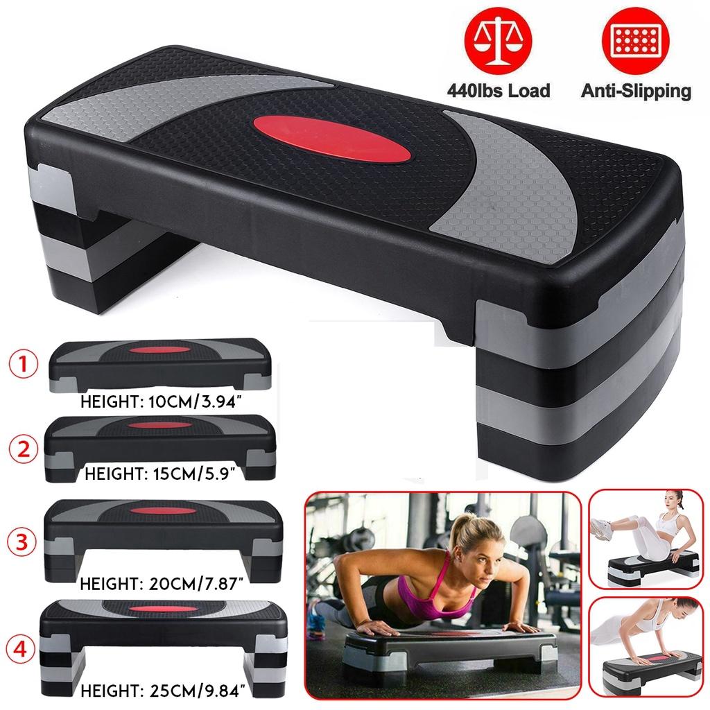 4 Level PP & ABS Gray & Black Aerobic Exercise Step Stepper Riser Gym Heavy Duty  Cardio Fitness Bench New