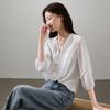 French V-neck Seven Quarter Sleeved Ramie Shirt for Women, 2026 Spring Loose and Versatile Casual Shirt