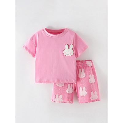 Cross-Border European and American Children's Summer Outfit New Two-Piece Set Round Neck Short-Sleeved Cute Little Girl T-Shirt Children's Clothing