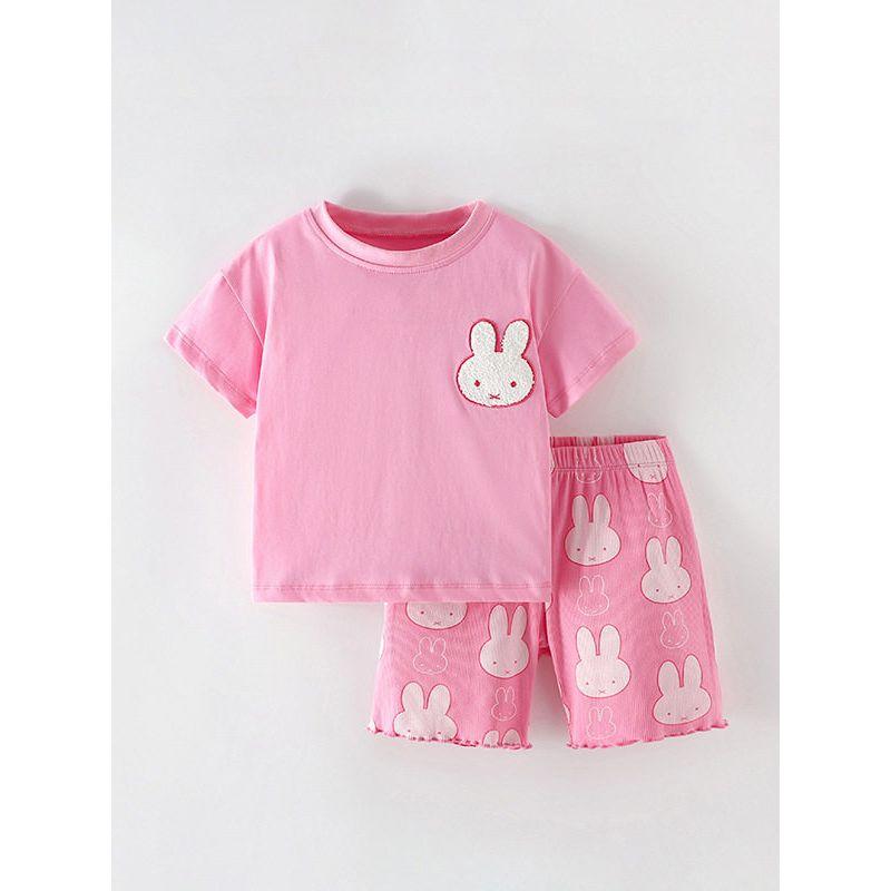 Cross-Border European and American Children's Summer Outfit New Two-Piece Set Round Neck Short-Sleeved Cute Little Girl T-Shirt Children's Clothing