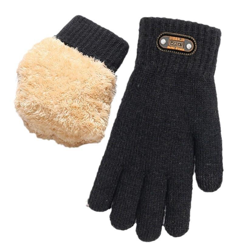 Men's Winter Touchscreen Gloves: Double-Layered, Thick, Warm, Wool-Knit, Plus Velvet, Cold-Proof for Outdoor Cycling.