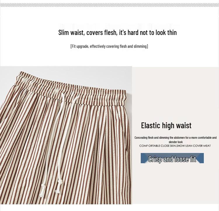 Women's High-Waisted Black & White Striped Wide-Leg Pants - Summer Casual Straight-Leg Trousers.
