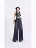 Hong Kong Style High-Waisted Wide-Leg Jeans: Women's Autumn Flattering Fringe Design, Loose Straight-Leg Flared Floor-Length Pants