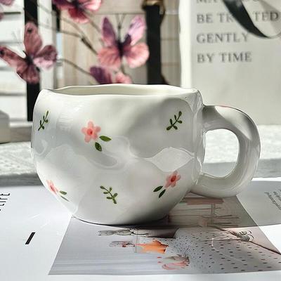 Hand-Painted Floral Ceramic Coffee Cup & Saucer Set