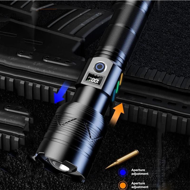 Powerful LED Flashlight Ultra Strong Light Torch USB Rechargeable Outdoor Camping Lamp Long-range Zoom Lantern Power Display