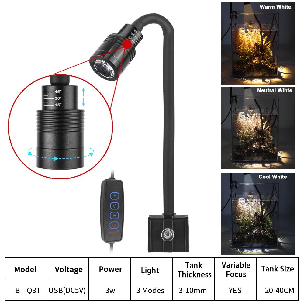 USB Aquariumleuchte Beleuchtung Pflanzen Wachstumslicht Super Slim LED 3W Aquarienpflanzenbeleuchtung Wasserdichte Klemmlampe für Aquarium