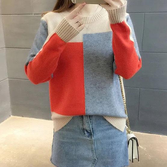 Pulovere tricotate în culoarea bomboanei Pulovere pentru femei, toamnă, iarnă, cu fundul liber, marime mare, ocazional, cu mânecă lungă