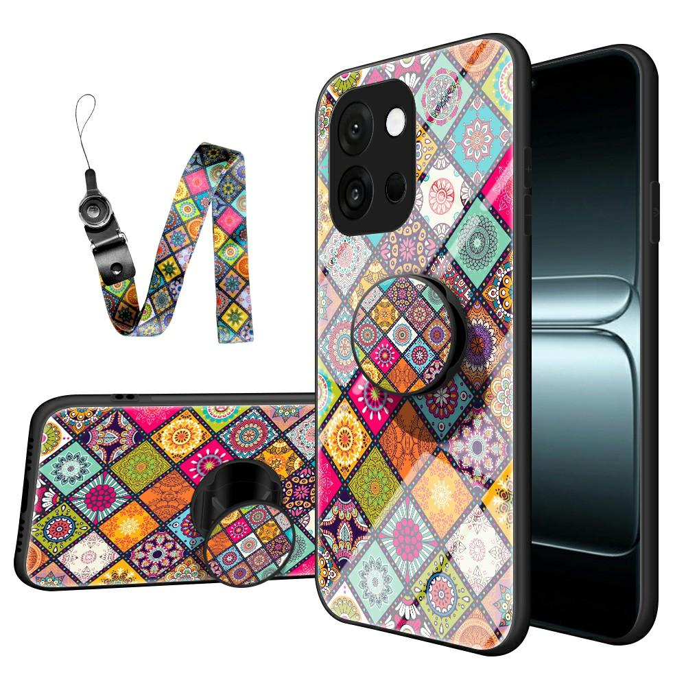 

For OnePlus 13T 5G Case Kickstand Ethnic Pattern Tempered Glass Phone Cover with Strap Color Pattern