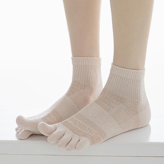 Yousheng 1 Pair Women Five Finger Socks Ultra-thin Breathable Sweat-Absorbent Middle Tube Socks Casual Solid Color Gym Fitness Socks