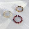 3PCS Light Luxury Colorful Beads Ring Finger Jewelry Opening Ring Vintage Round Bead Ring  Women