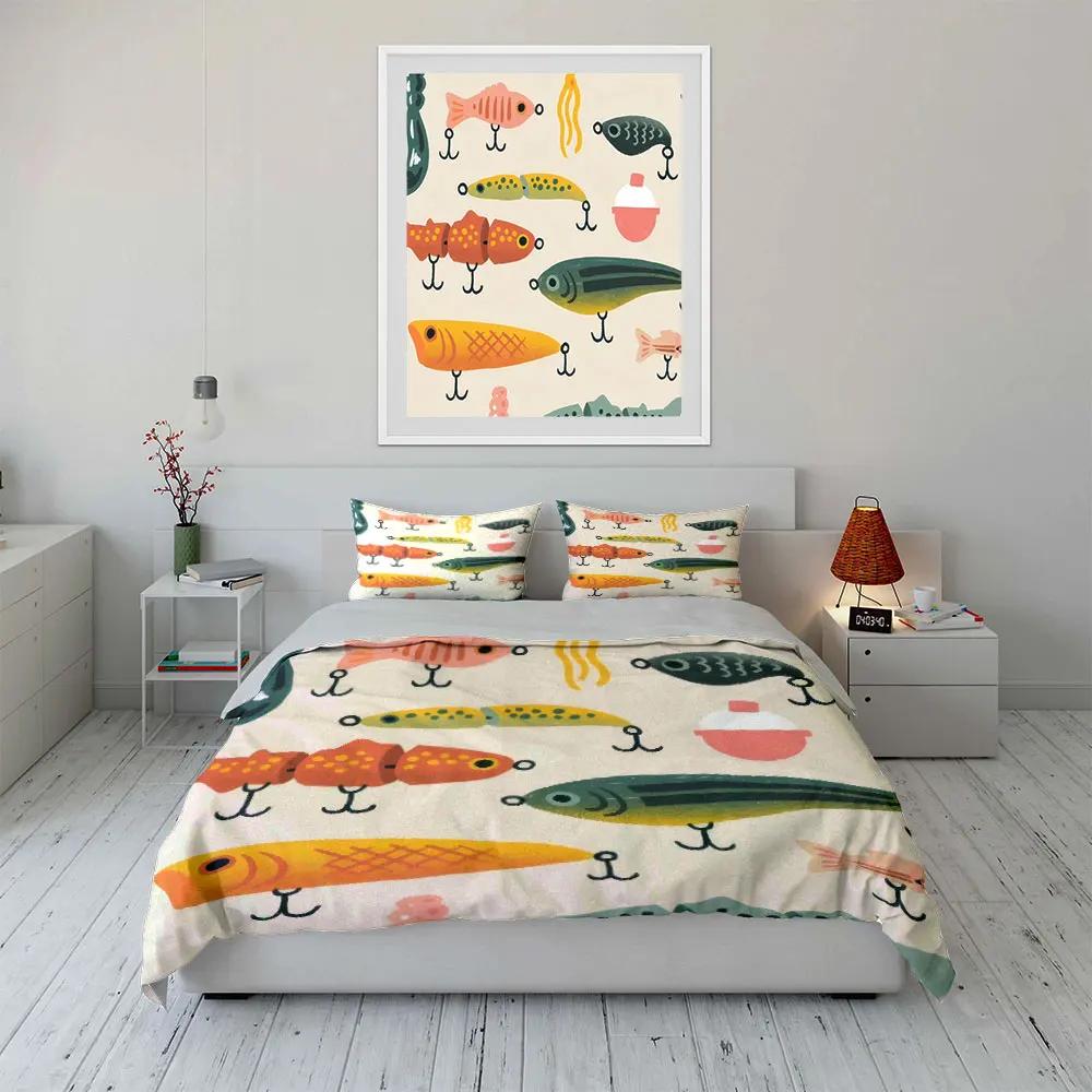 """Fischköder-Set für Angler" Weiches, bequemes Bettwäsche-Set mit Bettbezug, inklusive 1*Bettbezug & 2*Kissenbezügen, Geschenk"""