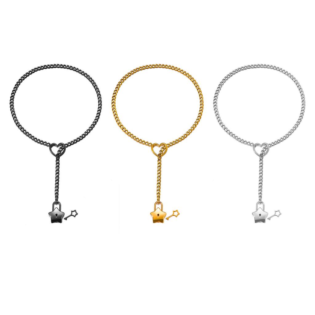 Trendy Heart Necklace Charm with Star Shaped Lock Sturdy Alloy Pendant Silver Plated Jewelry Accessory for Ladies