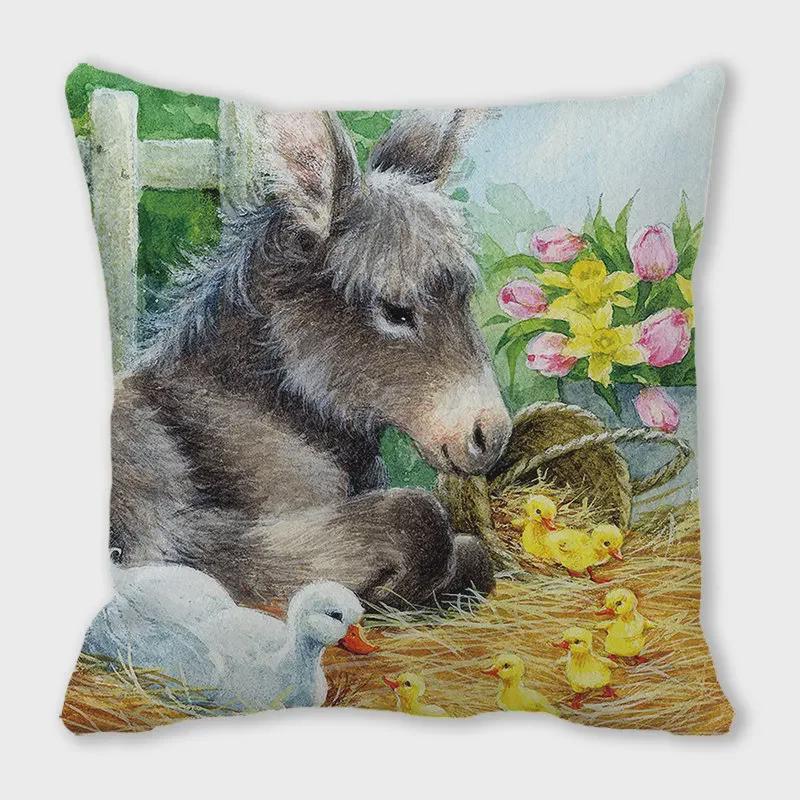 Pernă de canapea cu aspect de piele de piersică, model Crăciun Fericit, pisică și animal - ZT422