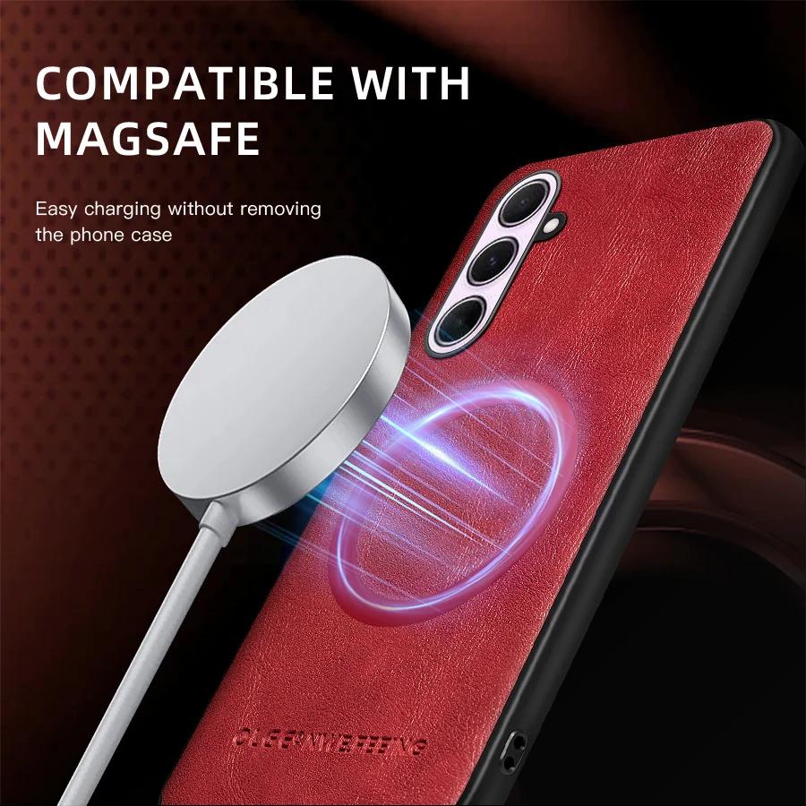 For Samsung Galaxy A56 A55 A54 A53 A52 A52S A51 PU Leather Magnetic Ring Soft Edge Anti-Drop Anti-Fingerprint Phone Case