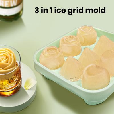 Eiswürfelform aus Silikon mit Deckel, Whiskey-Diamanten, Herz- und Rosenformen, große 3-in-1-Eisform, auslaufsicherer Eiswürfelbereiter für langsam schmelzende Cocktails und Getränke